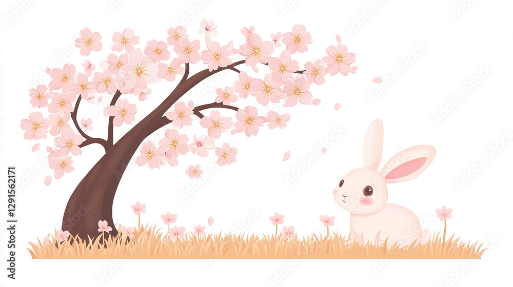 Obraz premium Rabbit Under Cherry Blossoms