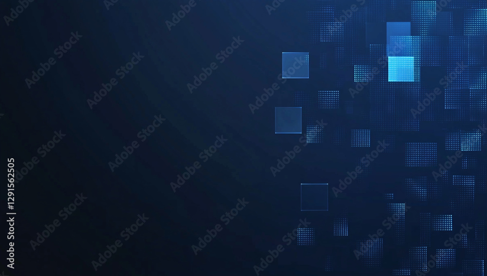 Obraz premium Minimalist blue background with pixel-style dark blue blocks
