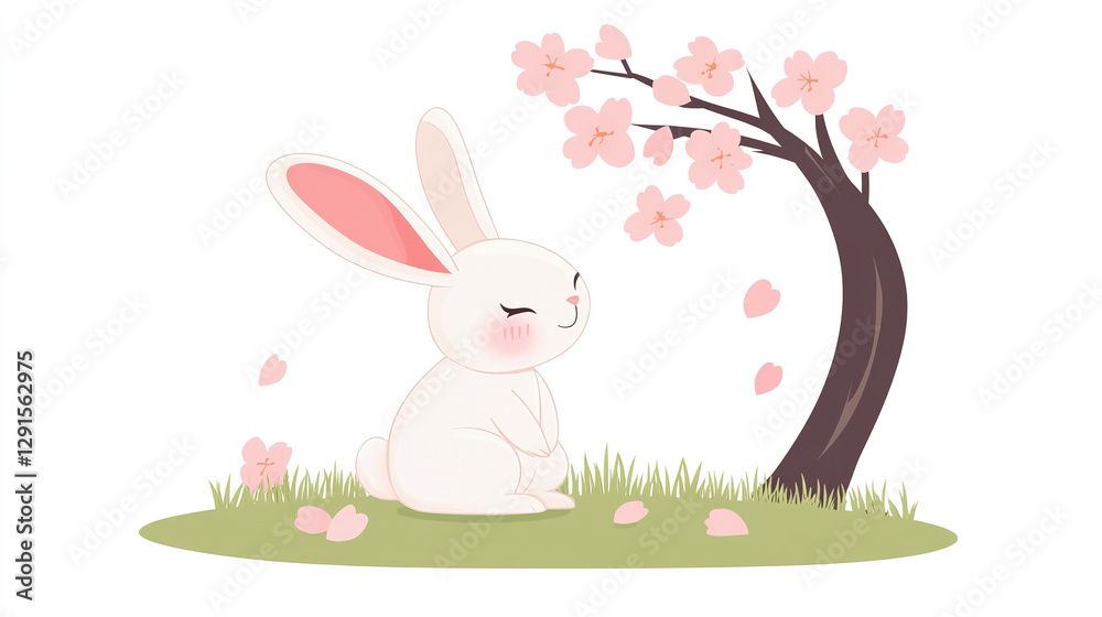 Fototapeta premium Rabbit Under Cherry Blossoms