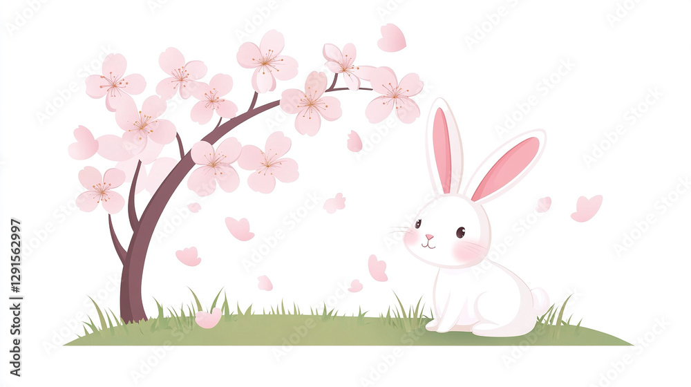 Fototapeta premium Rabbit Under Cherry Blossoms