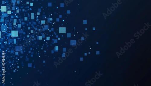 Blue digital backdrop with pixelated dark blue square elements