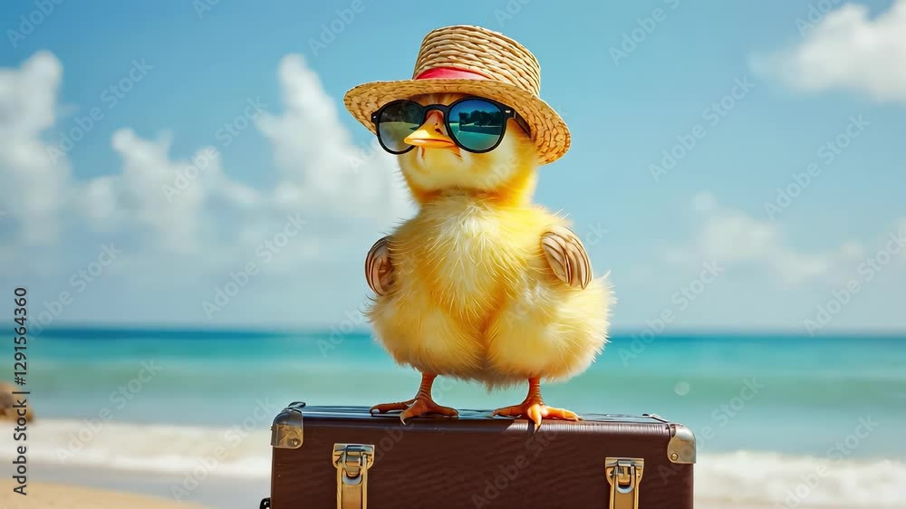 chicken and suitcase travel. Selective focus
