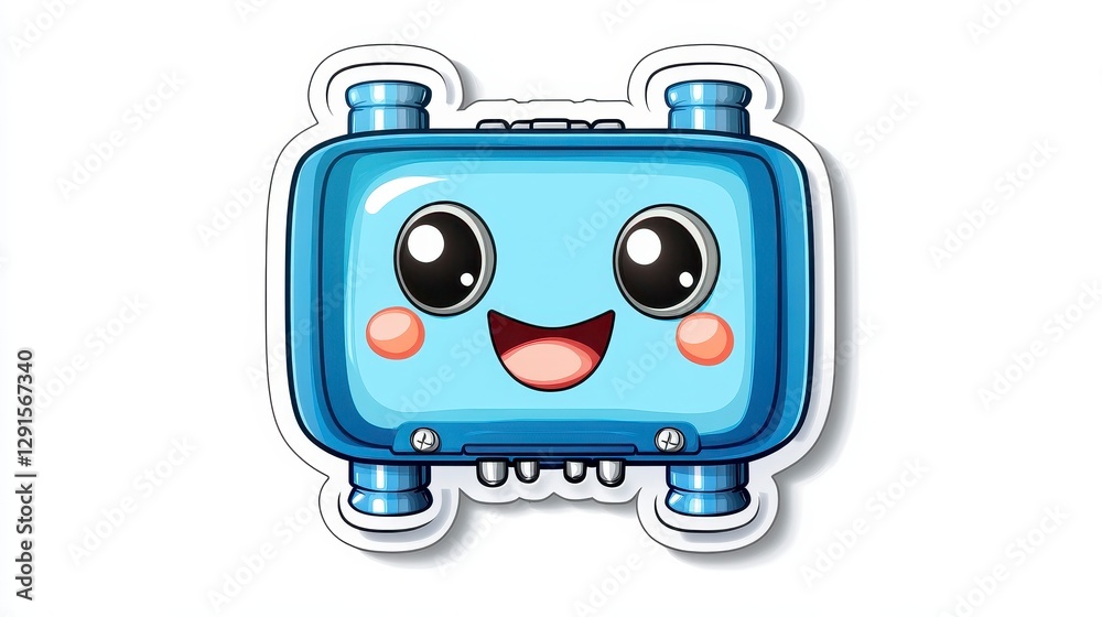 Fototapeta premium Cute Blue Cartoon Robot Character with Big Eyes and Smile
