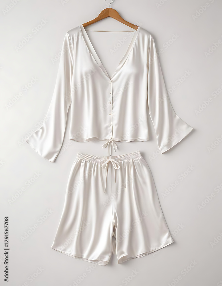 Luxury silk sleepwear set on a white background. Luxury silk sleepwear set on a white background.
