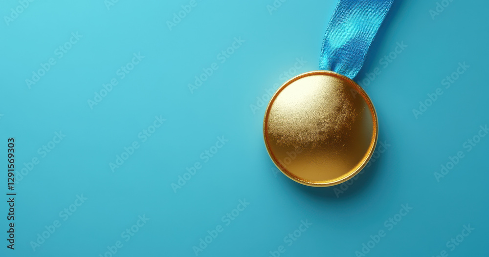 Gold Medal with Blue Ribbon on Blue Background Gold Medal with Blue Ribbon on Blue Background