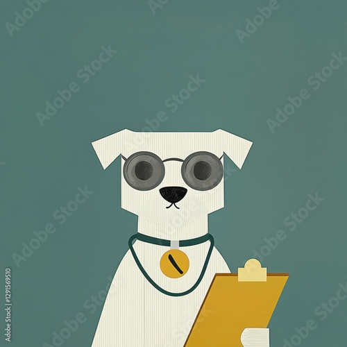 Adorable Dog Doctor with Stethoscope and Clipboard Ready for An Appointment in a Cute Cartoon Style Illustration