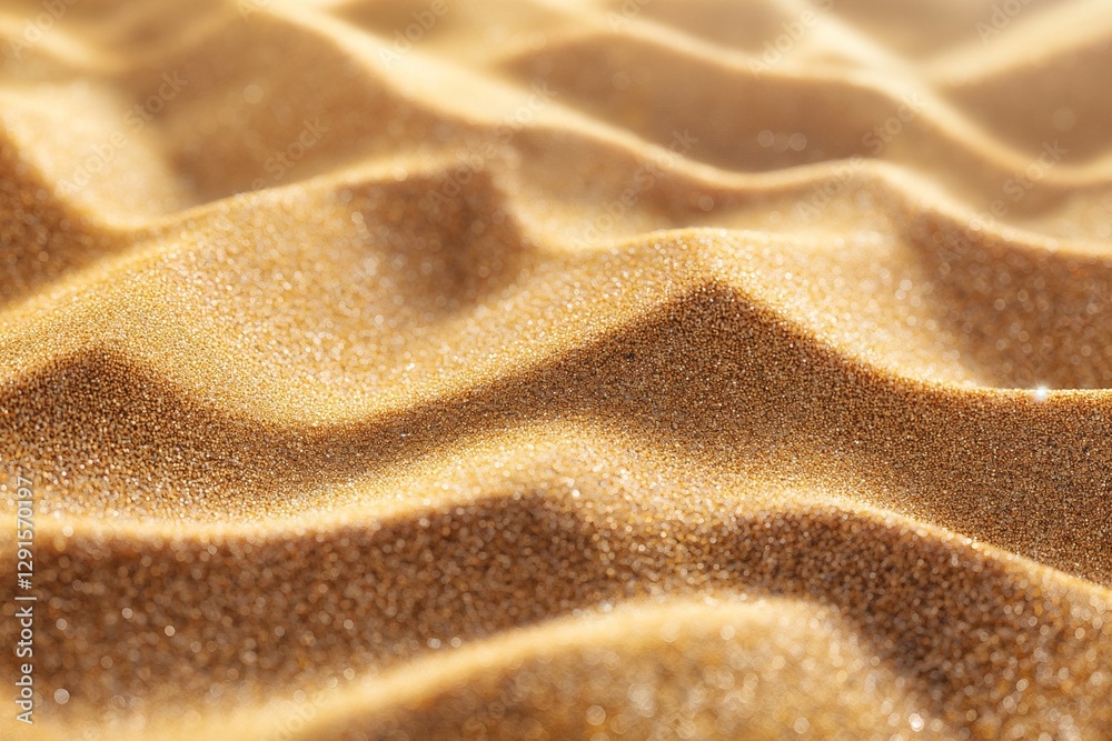 Close-up view of shimmering golden sand with gentle undulations, capturing the warmth and texture of a serene beach setting. Close-up view of shimmering golden sand with gentle undulations, capturing the warmth and texture of a serene beach setting.