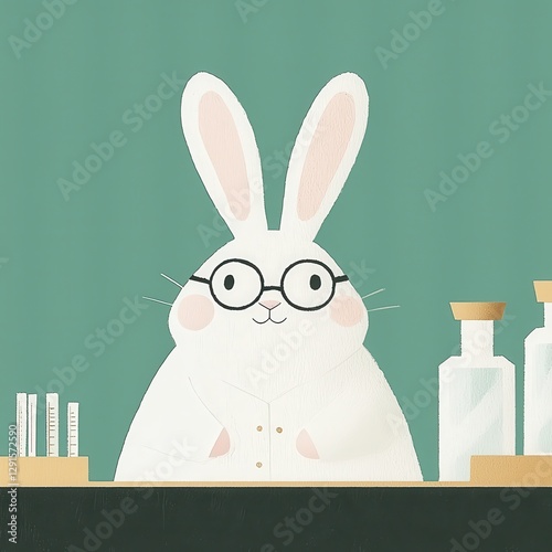 Cute Rabbit Scientist in Lab with Test Tubes Conducting Experiment in Fun and Colorful Setting