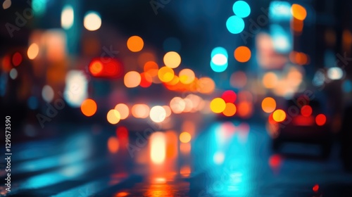 Blue color bokeh lights background. Blurred circle shapes. Multicolored blurry lights bokeh defocused abstract background for events.