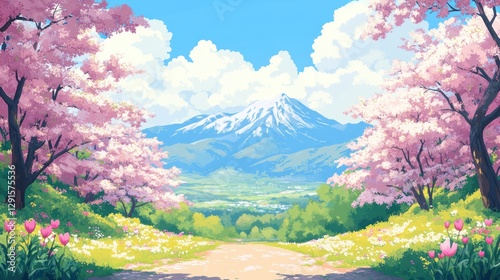 Spring Cherry Blossoms Mountain Path