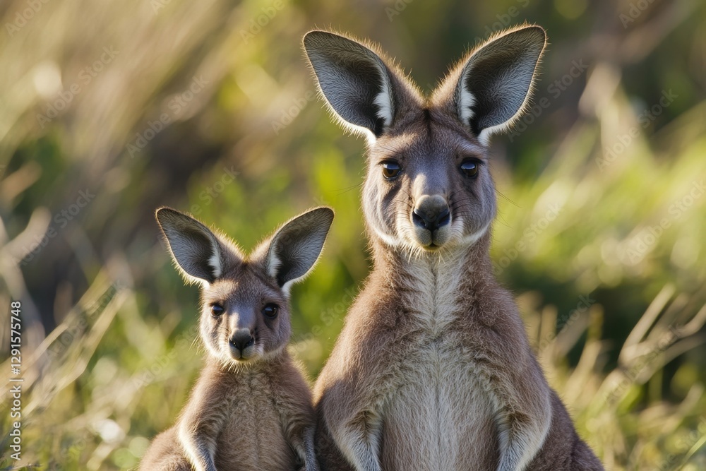 Fototapeta premium A western grey kangaroo and joey showcasing wildlife elegance on kangaroo island, macropus fuliginosus captivating nature enthusiasts and animal lovers alike