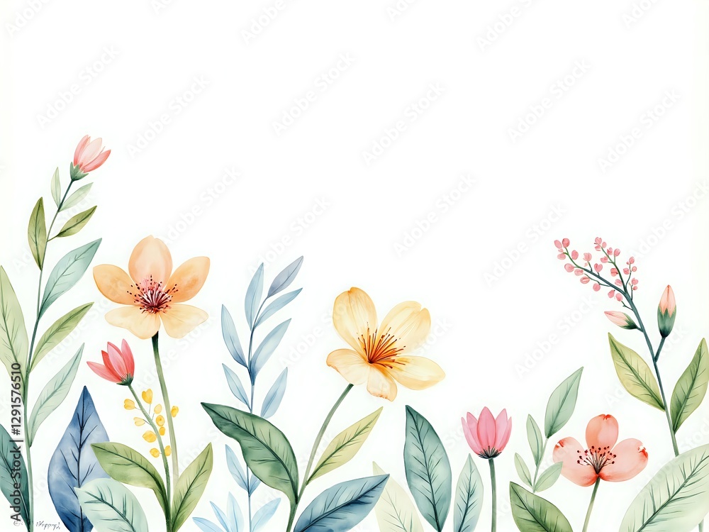 Obraz premium Soft floral watercolor artwork with delicate blooms and greens