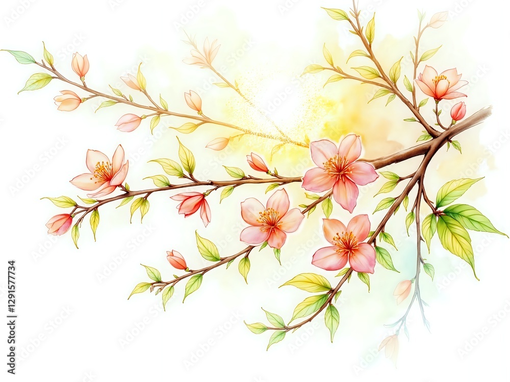 Fototapeta premium Delicate cherry blossom branch with soft pastel background