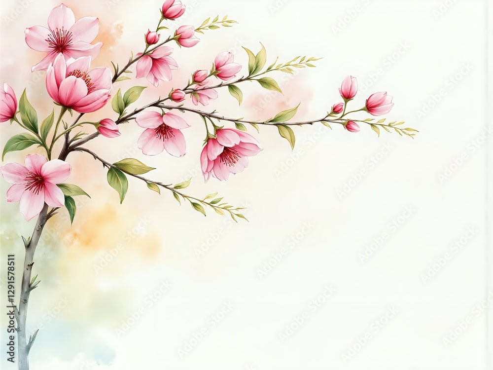 Delicate cherry blossom branch against a soft pastel background Delicate cherry blossom branch against a soft pastel background