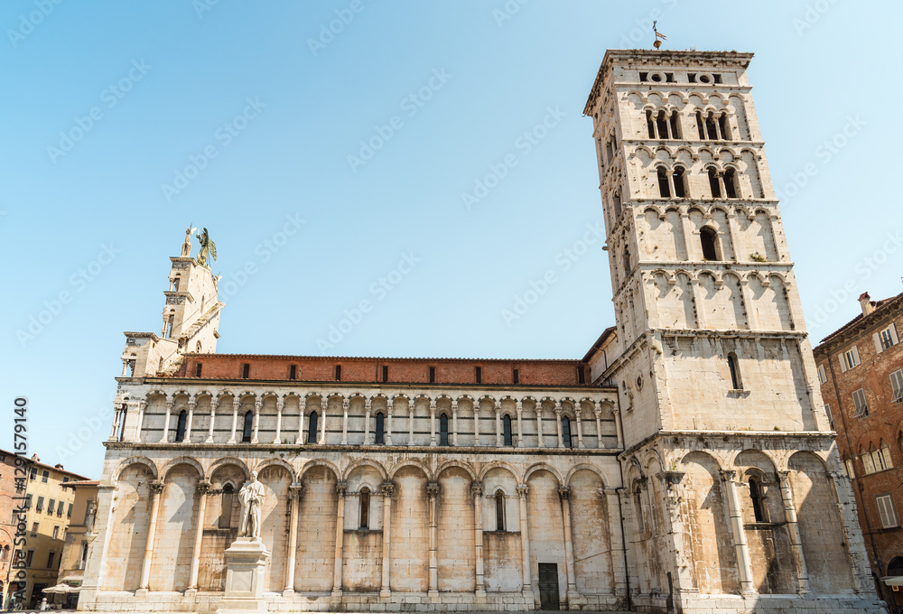 The Church of San Michele, located in Piazza San Michele in the historic center of Lucca, Tuscany, Italy The Church of San Michele, located in Piazza San Michele in the historic center of Lucca, Tuscany, Italy