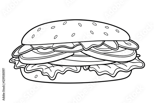 Sandwich Line Art Illustration for Design