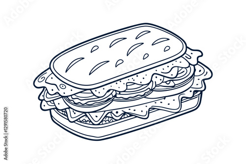 Sandwich Line Art Illustration for Design