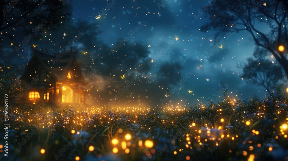 Naklejka premium Capturing the Enchantment of Summer Night Firefly Background Images: A Visual Odyssey