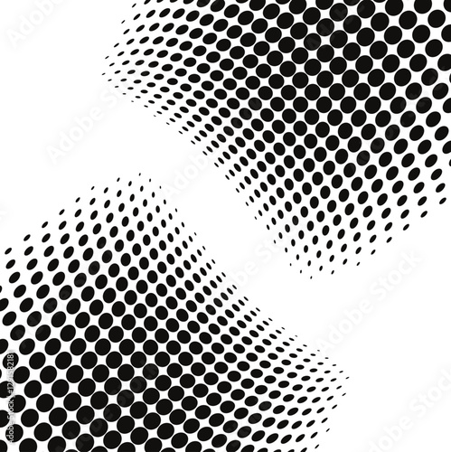 Dot grid pattern vector illustration. Simple black white point background with small and large polka dots. Abstract futuristic dotted mesh with gradient effect. Geometric minimal digital design.