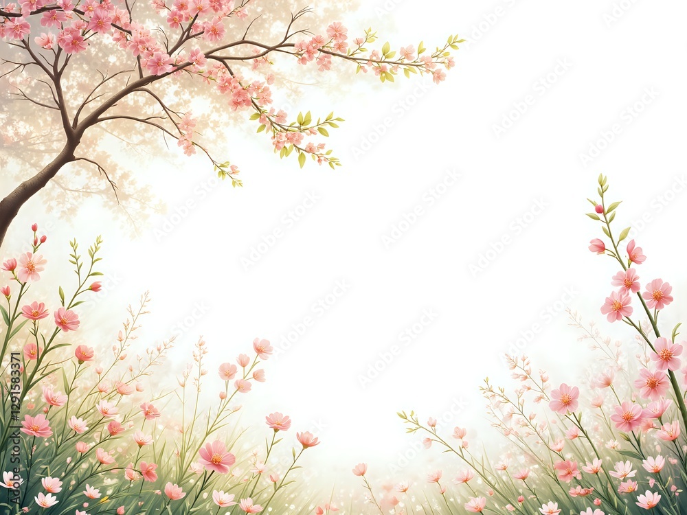 Tranquil floral scene with cherry blossoms in soft light Tranquil floral scene with cherry blossoms in soft light