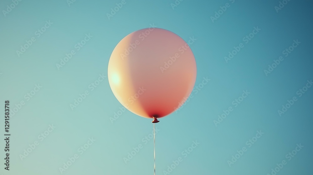 Obraz premium A pastel pink balloon floats serenely against a clear blue sky, evoking feelings of joy and nostalgia.