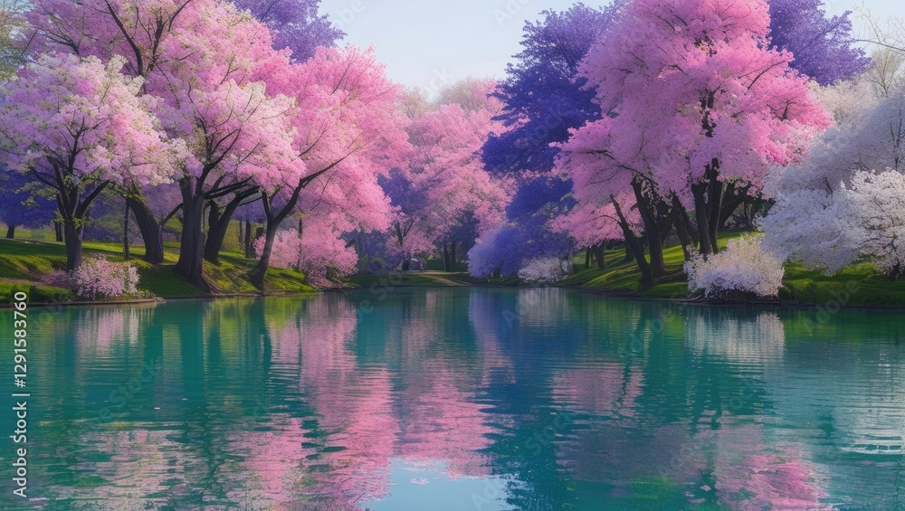 Bright and colorful spring landscapes: blooming fields, glowing skies, misty hills, and magical nature—a vivid and dreamy backdrop full of life and charm!