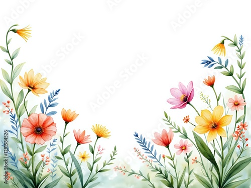 A lively watercolor floral border with soft pastel colors