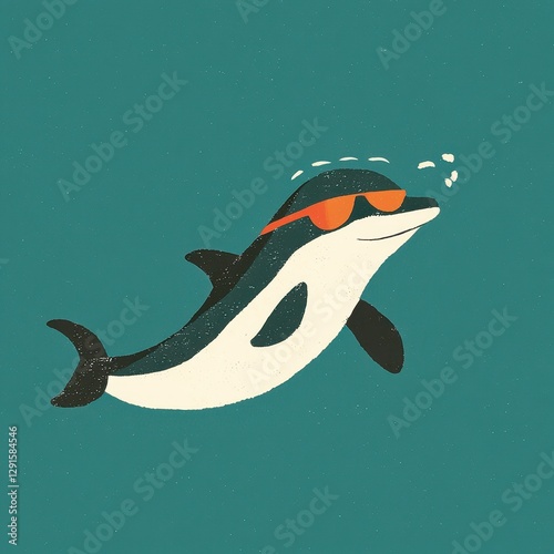 Playful Dolphin Swimming with Goggles and Cap in Clear Water, Ideal for Fun Aquatic Themes photo