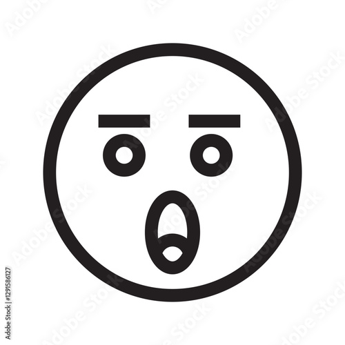Line icon of an emoticon with a surprised expression, wide-open eyes, and an open mouth, conveying shock or amazement.