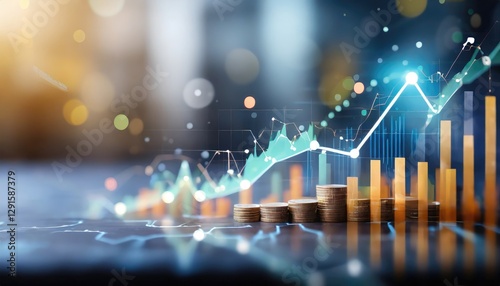 Wallpaper Mural Market chart displaying the increase in business stocks, investment data, and financial profit graph. Generated with AI Torontodigital.ca