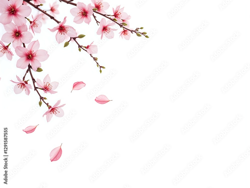 Fototapeta premium Delicate cherry blossom branches with soft petals falling