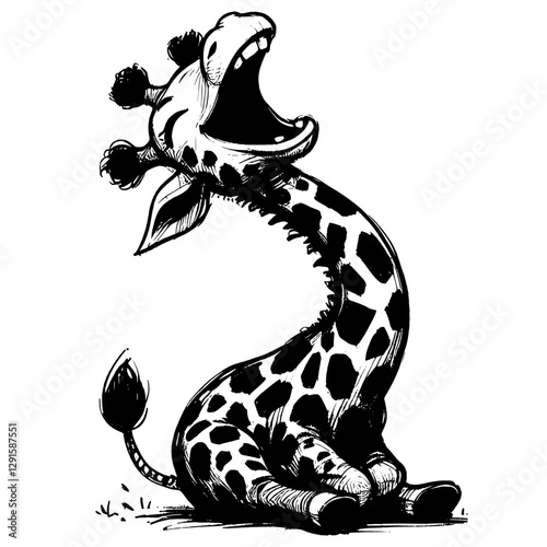 Giraffe laugh line art drawing ink sketch vector hand drawn illustration background