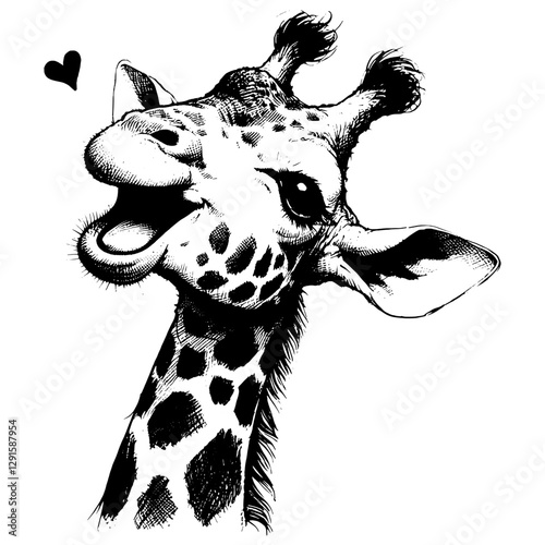 Giraffe happy smile line art drawing ink sketch vector hand drawn illustration background