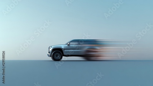 Sleek SUV in motion, capturing speed with dynamic blur and minim