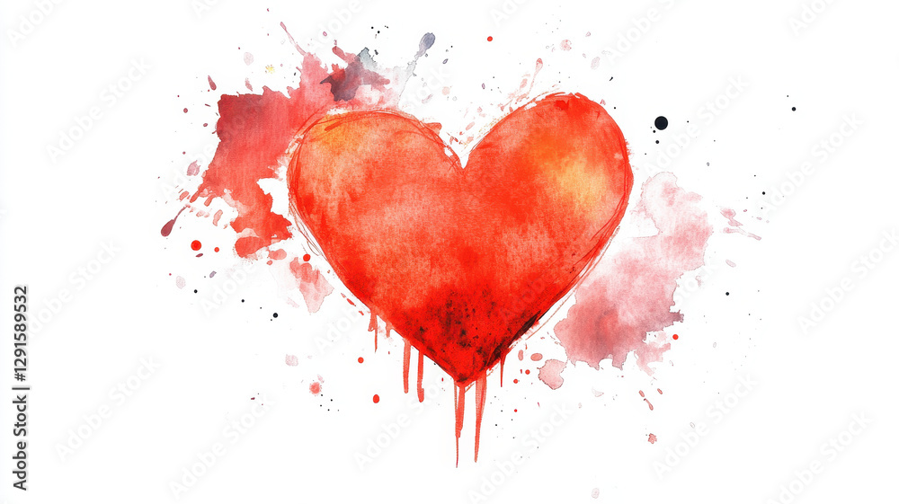 vibrant red watercolor heart surrounded by artistic splashes evokes feelings of love and passion. This artwork captures essence of emotion beautifully vibrant red watercolor heart surrounded by artistic splashes evokes feelings of love and passion. This artwork captures essence of emotion beautifully