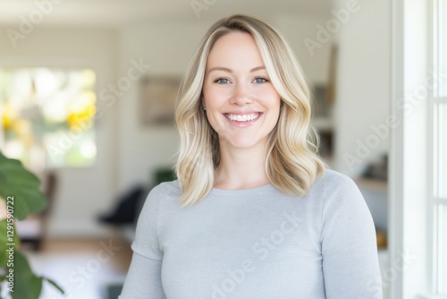 Smiling young caucasian female in casual home setting. Free Download Smiling young caucasian female in casual home setting. - GFXLoad
