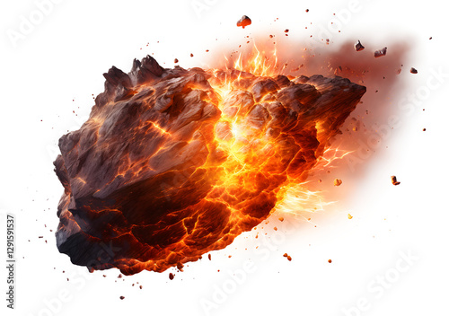 Fiery Meteorite Impact with Explosive Lava Cracks on transparent background
