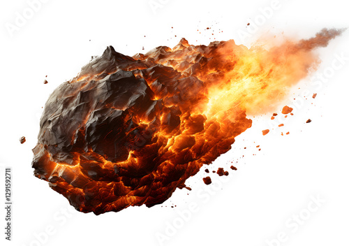 Fiery Meteorite Impact with Explosive Lava Cracks on transparent background