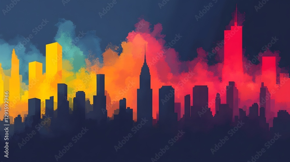 Fototapeta premium Futuristic Cityscape with Vibrant Air Visualization
