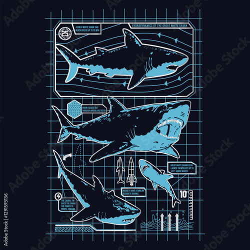 Shark t-shirt surf print design vector illustration, Shark concept foil printed design, Shark surfing foil print design, shark whale, Sharks in the deep blue sea vector t-shirt design, apparel, fabric