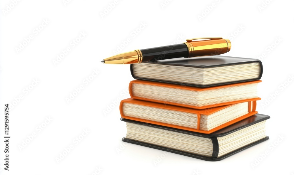 A stack of three books with a sleek black pen resting on top, symbolizing education and knowledge A stack of three books with a sleek black pen resting on top, symbolizing education and knowledge