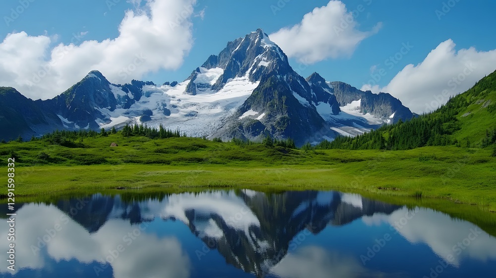 Fototapeta premium Stunning Mountain Landscape with Reflections in Calm Lake Waters