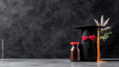 Graduation Cap, Gift, Dark Background, Education, Stock Photo