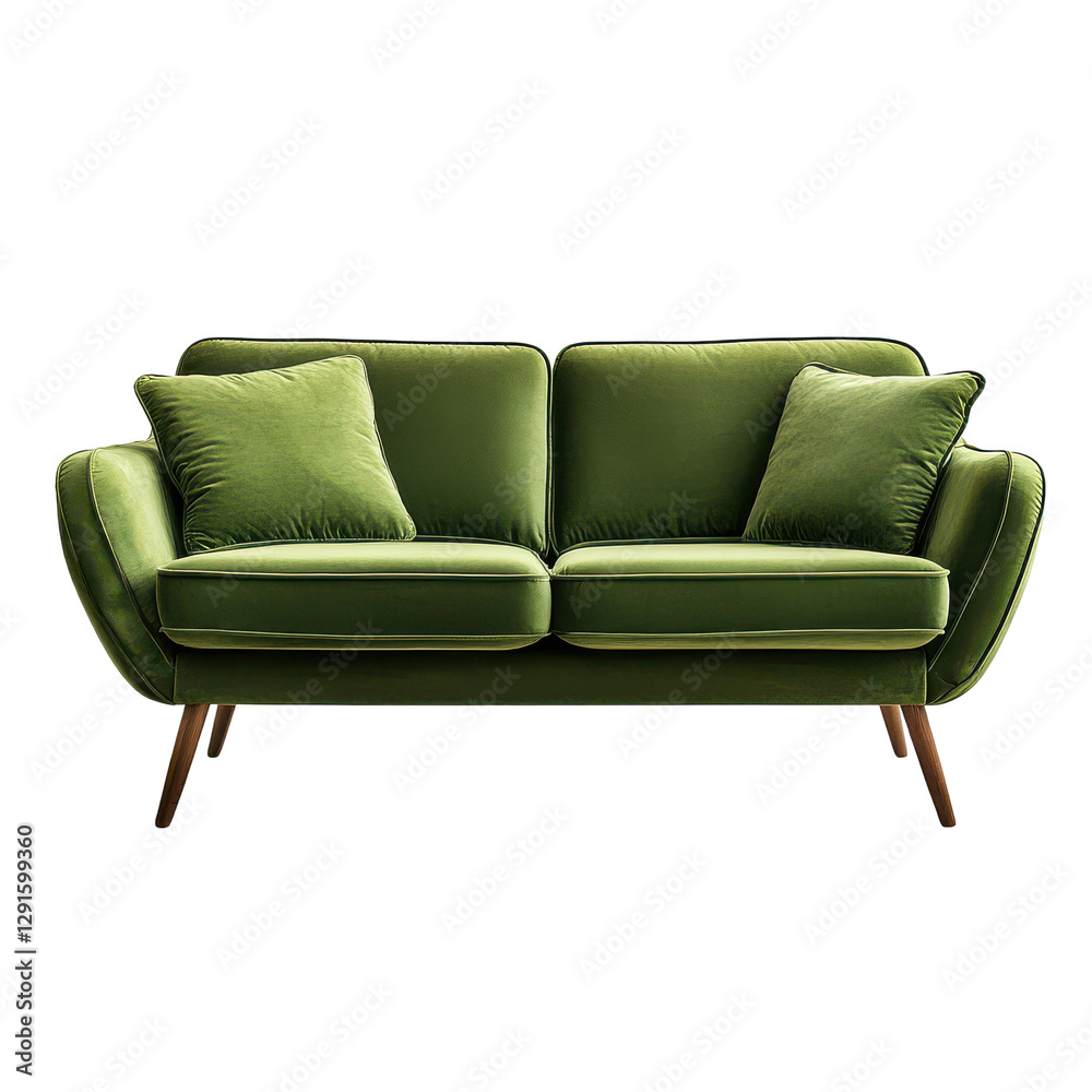 Elegant Green Velvet Sofa Modern Furniture Home Decor, isolated on transparent background Elegant Green Velvet Sofa Modern Furniture Home Decor, isolated on transparent background