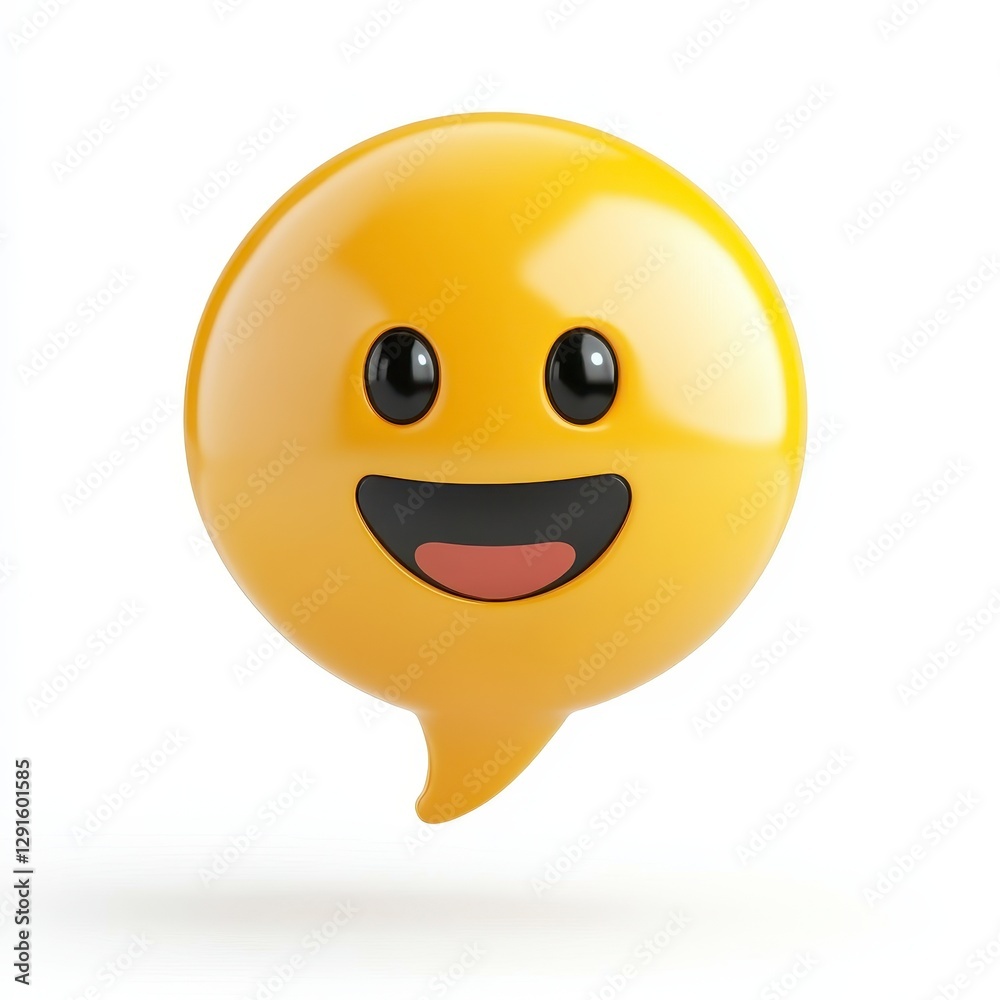 Fototapeta premium 3d Render of Glossy Yellow Smiley Face Emoticon Speech Bubble