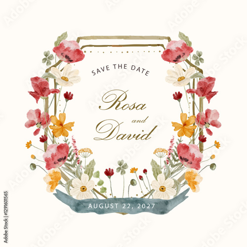 wedding badge wildflower watercolor frame