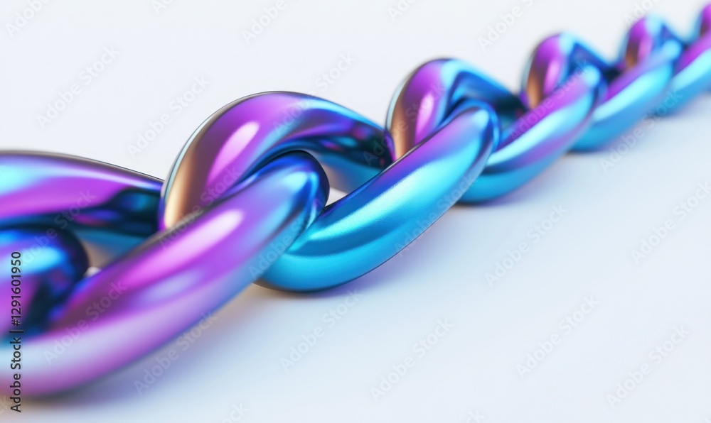 A vibrant, intertwined chain showcasing a blend of blue and purple hues against a white background