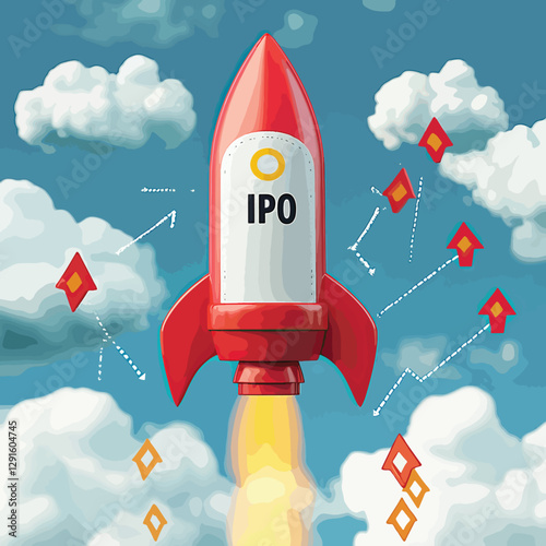 Business Rocket Launching with IPO Symbolizing Business Growth, Initial Public Offering (IPO)