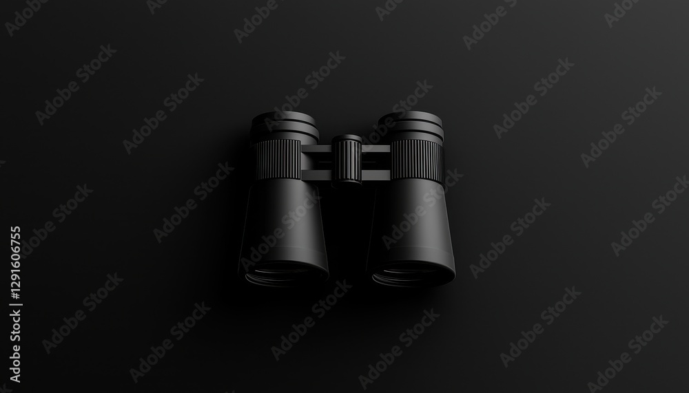 A sleek pair of black binoculars on a dark background, ideal for outdoor enthusiasts. A sleek pair of black binoculars on a dark background, ideal for outdoor enthusiasts.