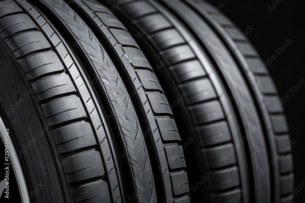 Tire texture showcasing intricate details on a black background. Generative AI Tire texture showcasing intricate details on a black background. Generative AI